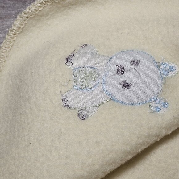 VTG Y2K Carters Light Yellow Fleece Baby Blanket Blue Green Bear Dog Animal - Picture 5 of 8
